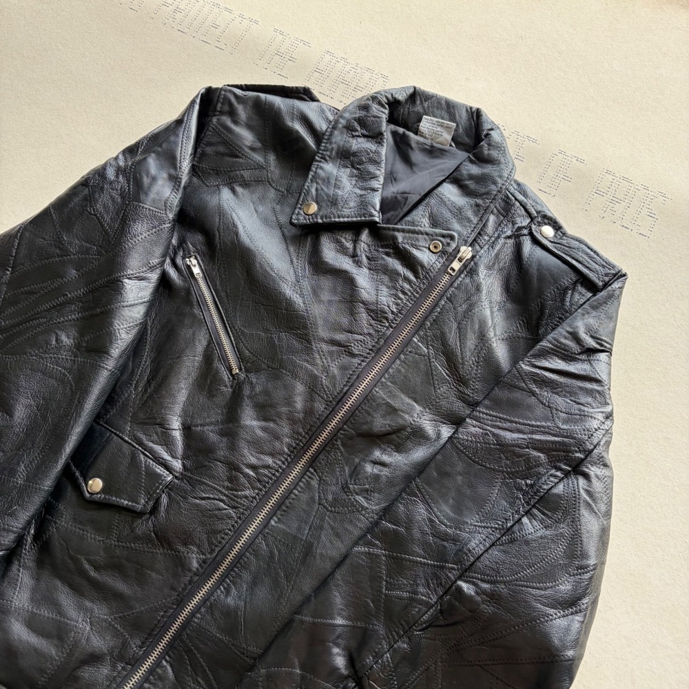 Vintage 90s Rare Cross Zip grunge Flight Path Leather Biker Jacket